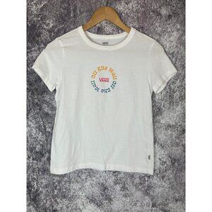 Vans T Shirt Women's Small Logo Palm Trees Graphic Off the Wall Tee Top Colorful